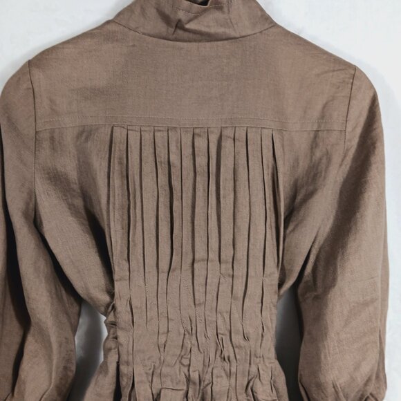 Zara Woman Tan/Brown Linen Jacket Pleated Back, Tie Waist Sz MED Earthy Neutral - Picture 8 of 16